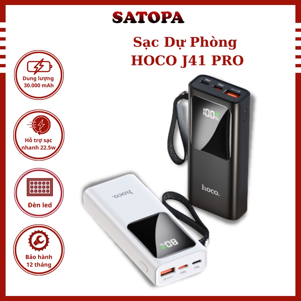 Pin sạc dự phòng 10000mah HOCO J41 PRO, cục pin dự phòng PD 22W sạc nhanh có đèn led hiển thị %Pin - SATOPA