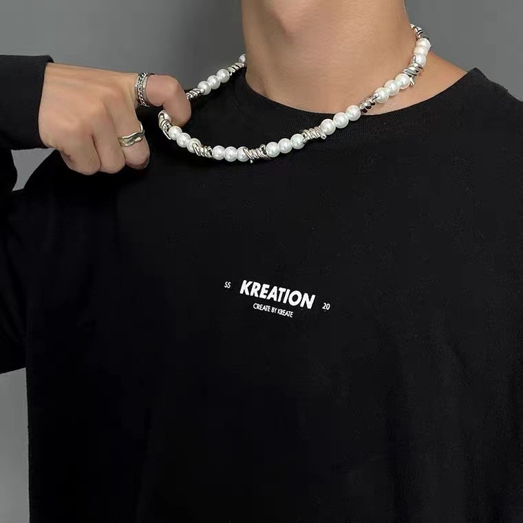 Dây chuyền 19A1570 phối ngọc trai và gai sang trọng phong cách hip hop thời thượng