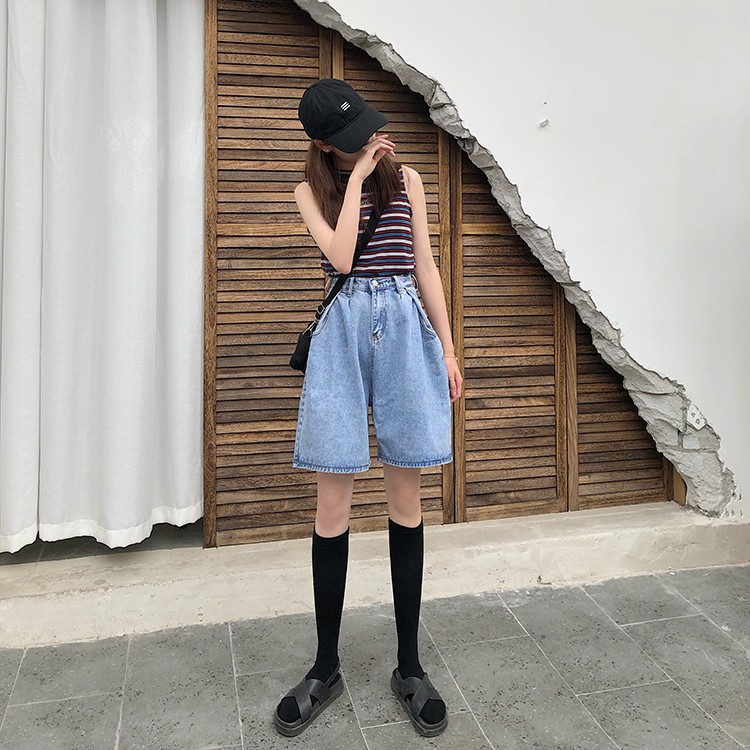 Xiaozhainv Quần Đùi Denim Ống Rộng Phong Cách Retro Hàn Quốc | BigBuy360 - bigbuy360.vn