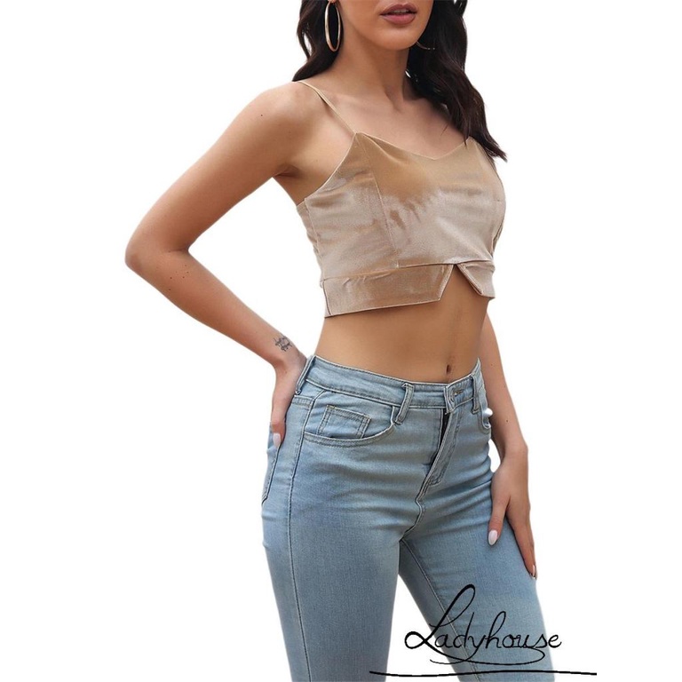 Áo Croptop Hai Dây Màu Trơn Có Dây Kéo Sau Lưng Size S/M/L/XL Cho Nữ