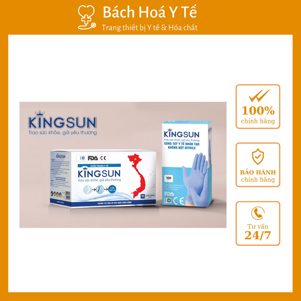 Kingsun 3, 4 lớp chuẩn kháng khuẩn, hộp 50 chiếc, dày dặn, dễ sử dụng.