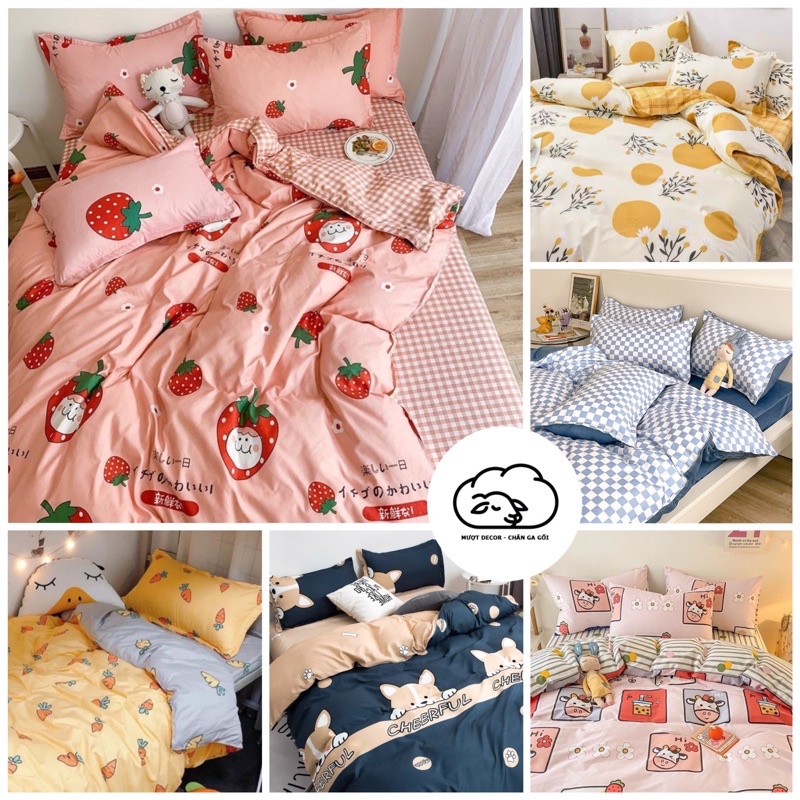 Bộ Chăn Ga Gối ❤️ cotton poly 5 món hè đủ size đệm đáng yêu miễn phí bo chun nhập khẩu hàn quốc Mượt Decor