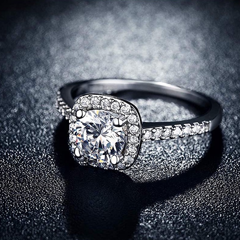 Nhẫn Bạc Đính Đá Zircon Hình Vuông Cho Cặp Đôi