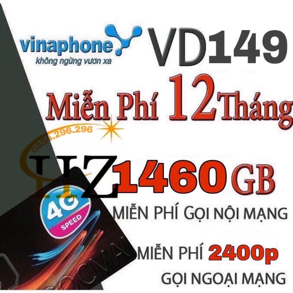 SIM 4G VINA VD89, VD149 TRỌN GÓI 12 THÁNG KHÔNG NẠP TIỀN - 4GB/NGÀY - 120GB/THÁNG DATA TỐC ĐỘ CAO