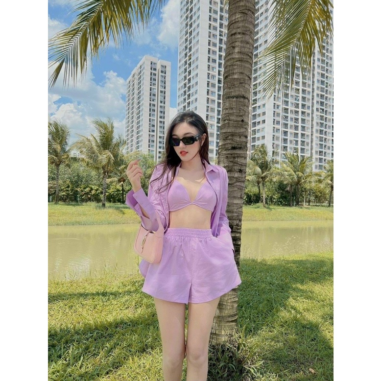 [SET SALE 50%] SET ÁO VÀ QUẦN 3 MÓN ĐI CHƠI BIỂN CỰC SEXY VỚI QUẦN ĐÙI KÈM ÁO BARA SEXY, PHỐI KHOÁC NGOÀI SƠ MI DÀI TAY