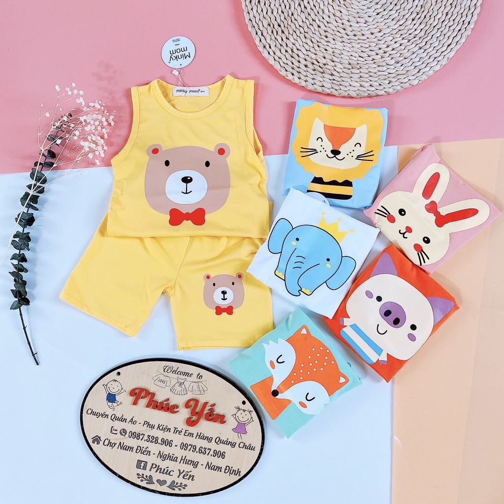 Bộ Ba Lỗ Cotton 100% Hàng Minky Mom Họa Tiết Lợn-Cam Cho Bé (Size từ 8-18kg) (SP001471)