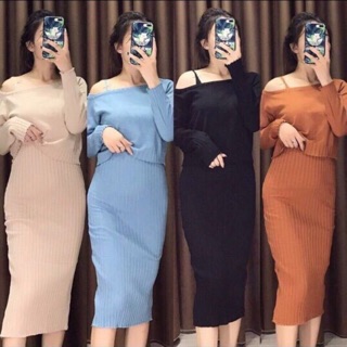 Sét Len Váy Len Body + Áo Len Trễ Vai Quảng Châu ❤️