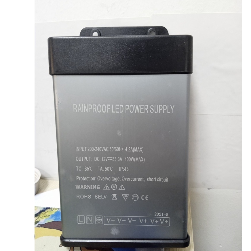 Nguồn led 12v 400w 33a chống nước, bộ đổi nguồn 220v sang 12v, nguồn 12v 33a vỏ nhôm - bảo hành 2 năm