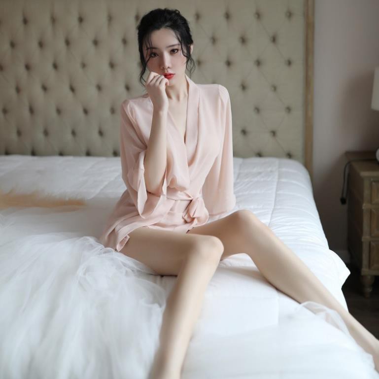 Đồ ngủ Sexy kiểu áo sơ mi che quần quyến rũ - Màu da ‣ *