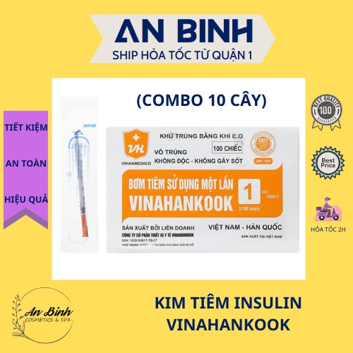 (Q1-HCM) (10 Cây) Kim Tiêm Insulin Sử Dụng Một Lần Vinahankook - Kim Tiêm Tiểu Đường 1cc - Dùng Trong Thẩm Mỹ Spa