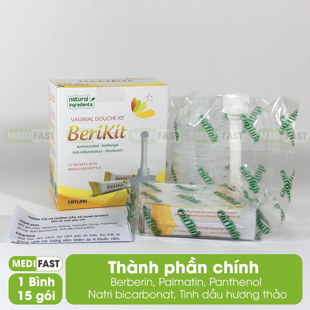 Kit vệ sinh phụ nữ Berikit - Kháng khuẩn - Kháng nấm - Khử mùi - kèm 15 gói muối của dược phẩm Cát Linh