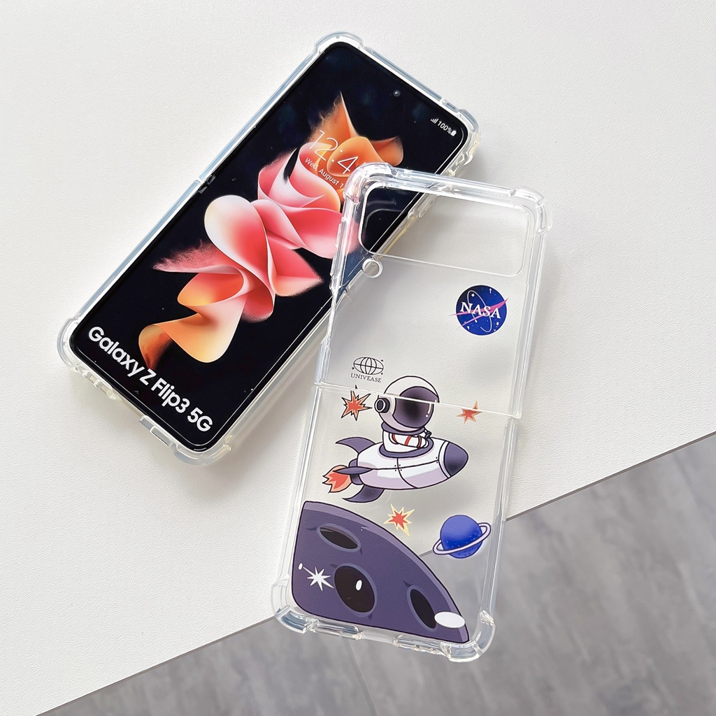 Ốp Điện Thoại TPU Dẻo Trong Suốt Họa Tiết Hoạt Hình Phi Hành Gia Cho Samsung Galaxy Z Flip 3 5G