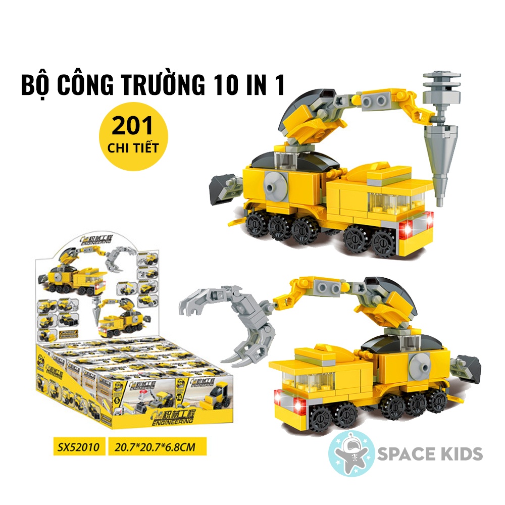 Đồ chơi Lego city 10 in 1 cho bé lắp ráp mô hình xe cảnh sát, xe cứu hỏa, xe công trường, quân đội