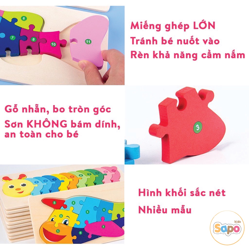 Đồ chơi xếp hình cho bé,tranh ghép hình gỗ nổi nối số 3D to đẹp cho bé học số đếm SAPO KIDS