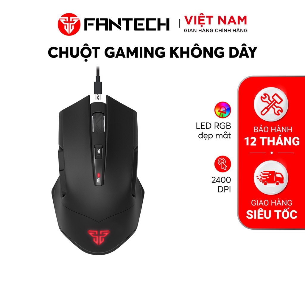 Chuột Gaming Không Dây FANTECH WGC1 VENOM 2400DPI LED RGB 16,8 Triệu Màu 6 Phím Macro -  Hàng Phân Phối Chính Hãng