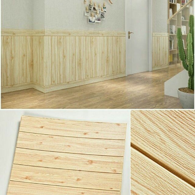 Xốp dán tường giả gỗ 3d dày 5mm kích thước 70*77cm miếng dán tường giả gỗ