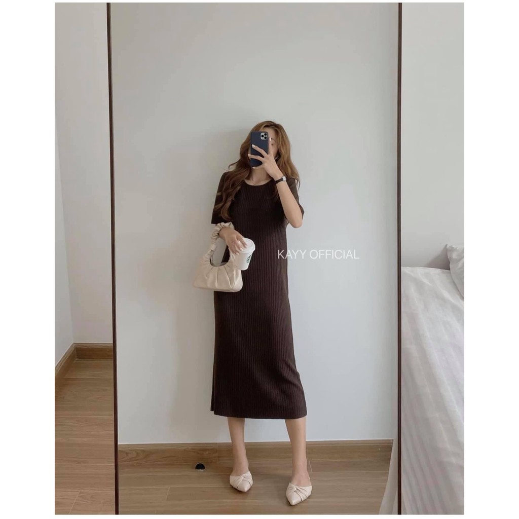 Váy len LYNS - Len tăm dáng suông ULAZZANG cổ tim Phong cách VINTAGE - VT06