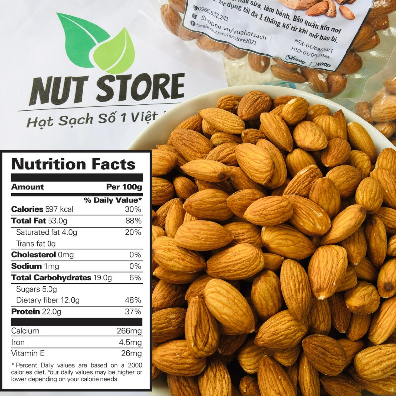 Hạt hạnh nhân tách vỏ sống Nut Store 500g