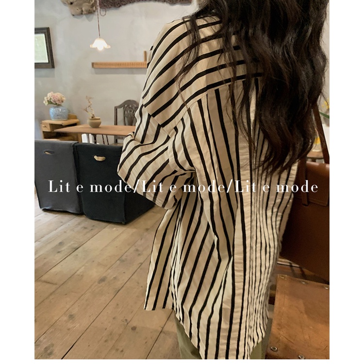 Cocory vn Áo sơ mi nữ tay dài kẻ sọc thời trang Hàn Quốc