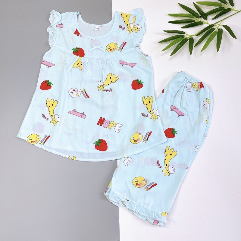 Đồ bộ vải tole bé gái lửng áo cánh tiên, lanh trẻ em loại 1