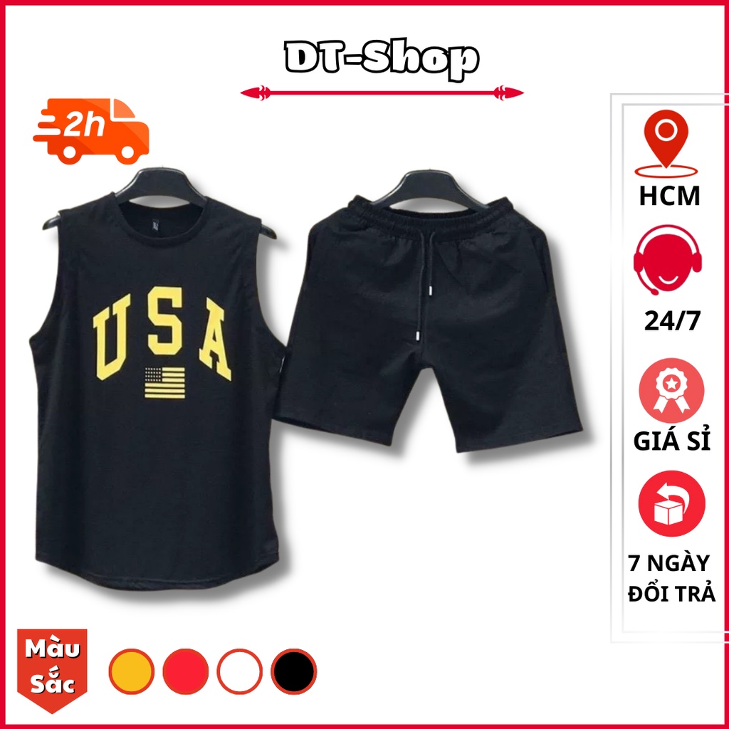 Đồ bộ thể thao nam USA sát nách chất thun co giãn thoáng mát