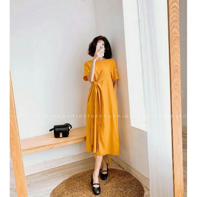 Váy bầu suông thụng thắt nơ eo