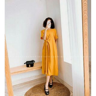 Váy bầu suông thụng thắt nơ eo