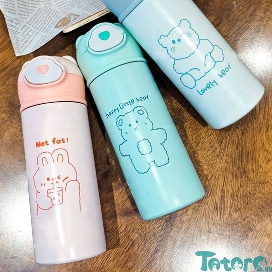 Bình inox giữ nhiệt nắp tai Gấu Pastel