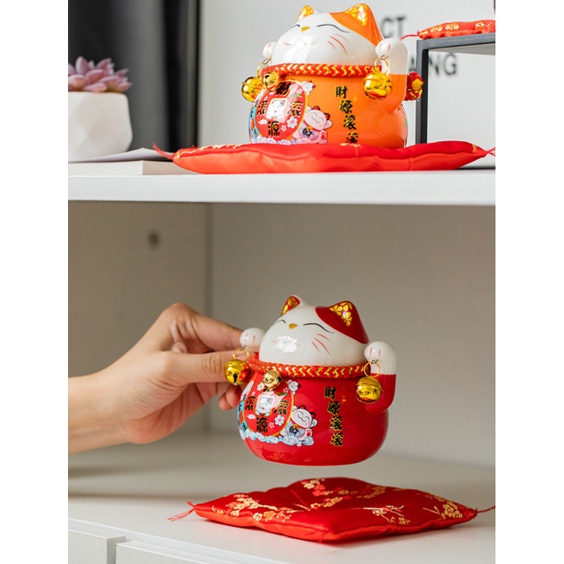 Mèo thần tài vẫy tay may mắn đón tài chiêu lộc gốm sứ cao cấp, mèo may mắn có chổ bỏ ống heo chiêu tai cho gia chủ