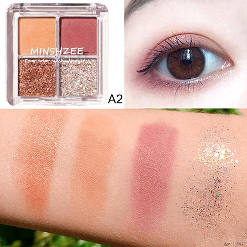 Bảng phấn mắt 4 màu sắc tông lì/ánh nhũ lấp lánh chống thấm nước