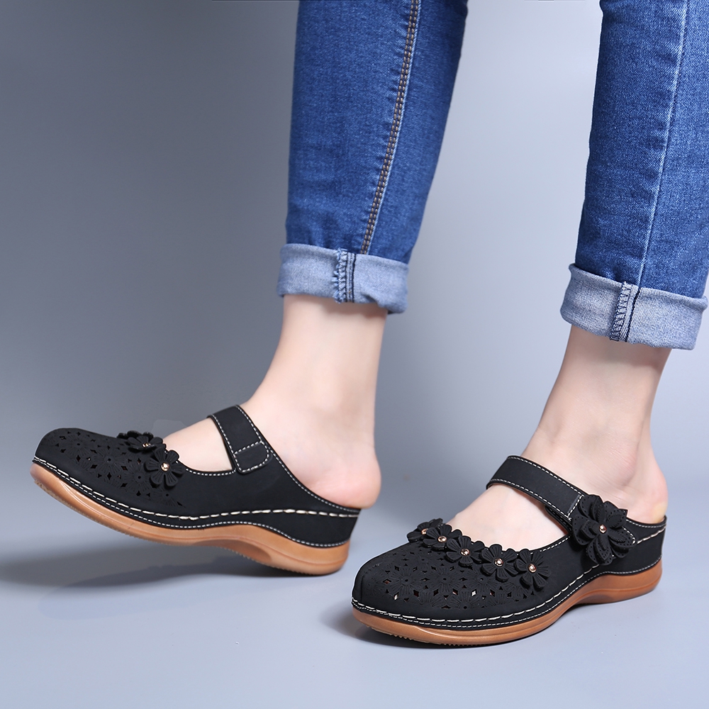 Giày Sandal xỏ ngón đính hoa vintage