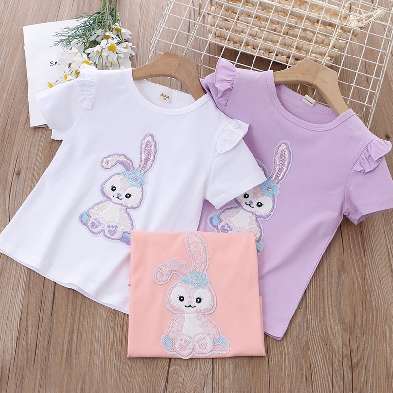 Áo Thun Cotton Tay Ngắn In Hình Thỏ Dễ Thương Thời Trang Mùa Hè Cho Bé Gái 2022