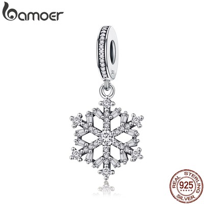Hạt Trang Sức Bamoer SCC266 Chốt Bạc 925 Hình Bông Tuyết Cá Tính