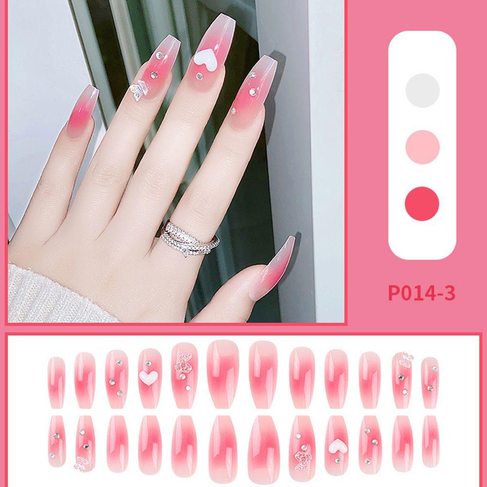 Bộ Móng Tay Giả Ngắn Thiết Kế Ngọt Ngào Thời Trang|Móng Tay Giả Che Phủ Toàn Diện Đính Nơ Xinh Xắn
