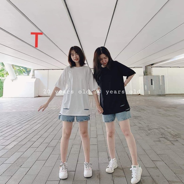 Áo rách đen và trắng trơn TTM979