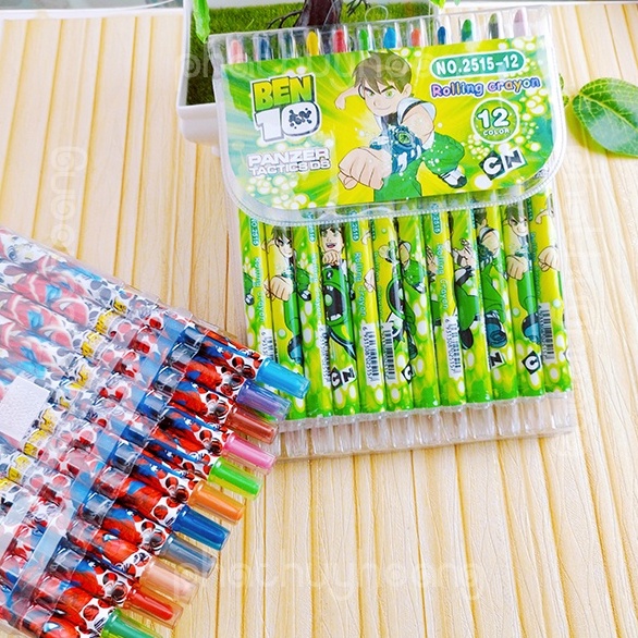 Vỉ gồm 12 cây bút sáp màu vặn tô màu cho bé trai và gái (12cây/12màu)