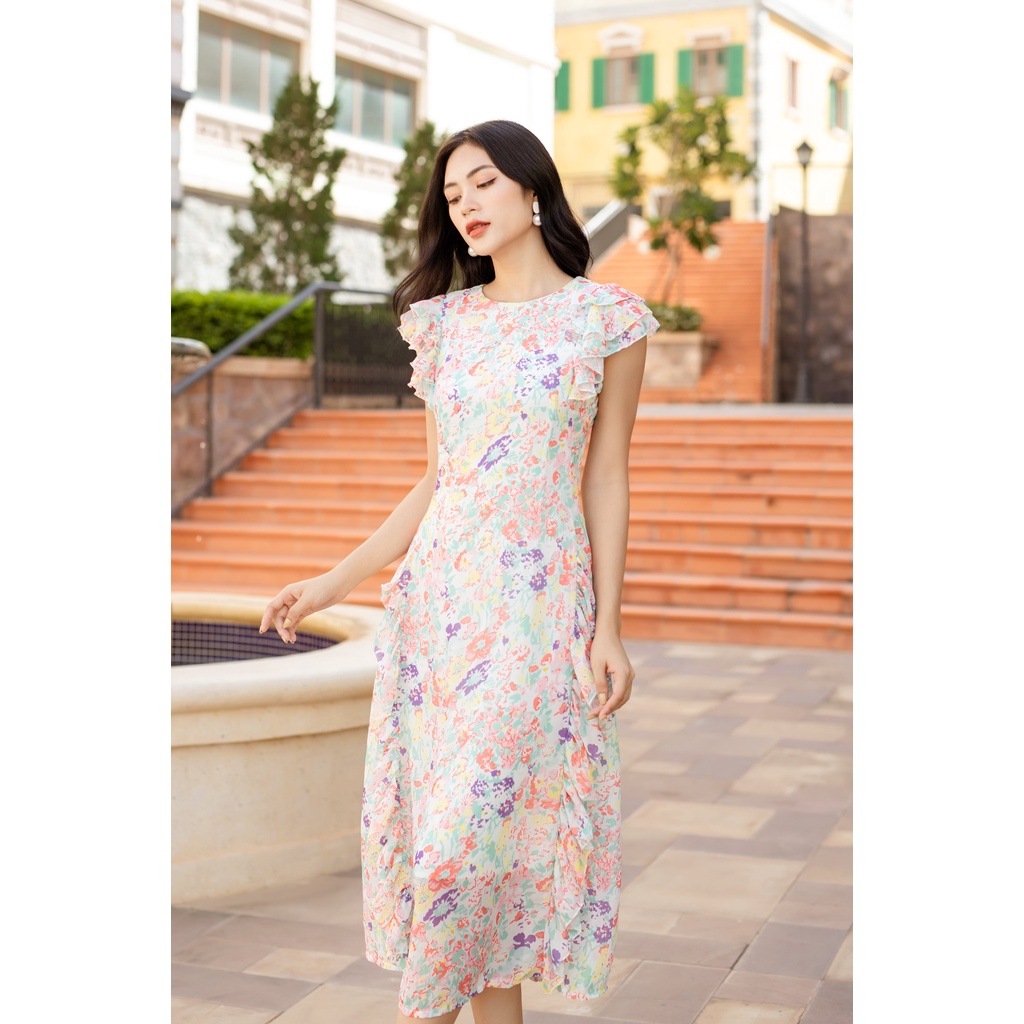 Đầm voan dài đuôi cá hoa nhỏ xinh xắn SD1346 - Phong Cách SAIGON