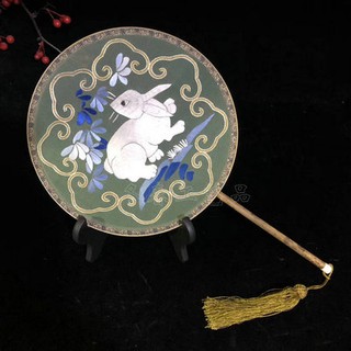 quạt tròn cổ trang dây tuyến in hình chú thỏ phong cách cổ điển Trung Quốc nhiều mẫu