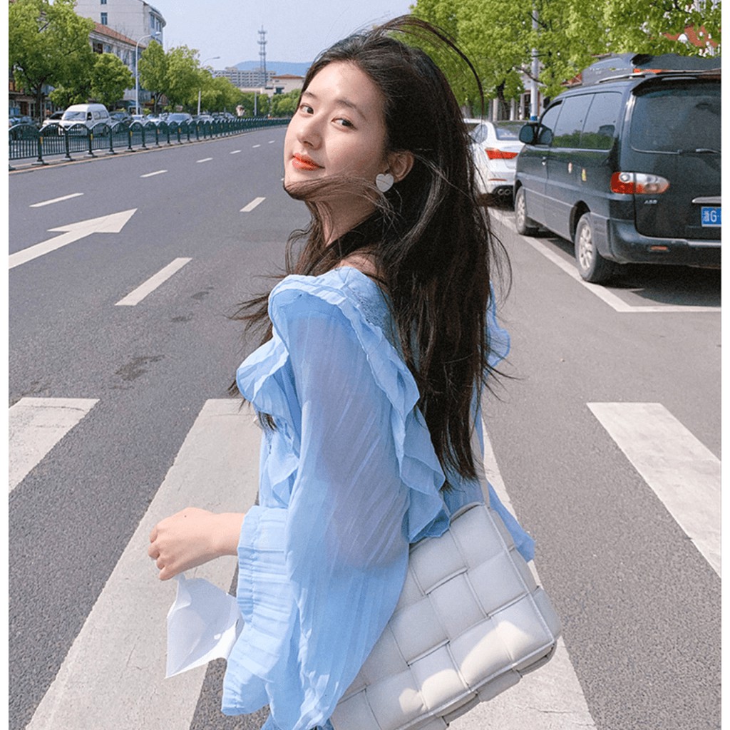 Áo Sơ Mi Kiểu Bánh Bèo Voan Xanh Pastel Nữ Tính - Áo Triệu Lộ Tư