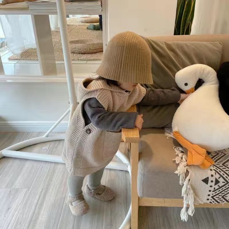 Áo gile len có mũ dáng dài cho bé gái hàng quảng châu