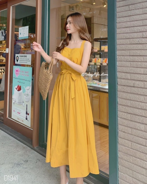 ĐẦM MAXI VÀNG DÂY CHÉO LƯNG | BigBuy360 - bigbuy360.vn