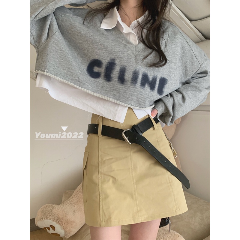 Autumn New Stitching Design High Waist Short Loose Sweatershirt Women