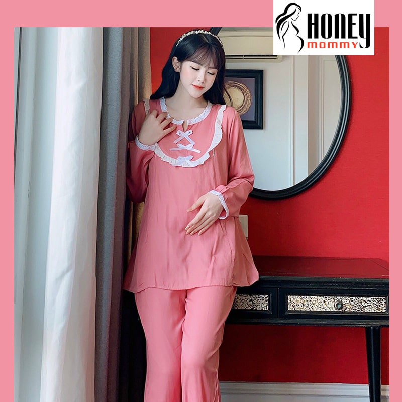 Bộ Bầu DÀI TAY Và Sau Sinh 2 Chức Năng Cho Con Bú Quần Dài Thu Đông HT4621 Honey Mommy VM Mom