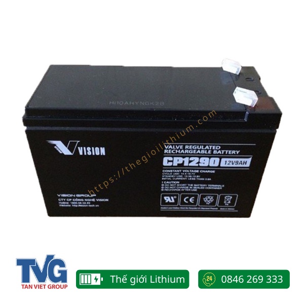 Ắc quy chính hãng Vision CP1290 12V 9Ah, sản phẩm chuyên dùng cho UPS, loa kéo, xe điện trẻ em