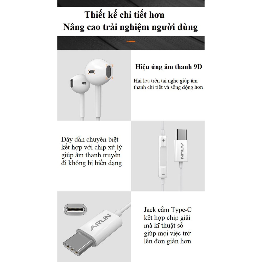 Tai Nghe Nhét Tai Kèm Mic Arun M28 Chân Type-C Super Bass, Phù Hợp Với Mọi Nhu Cầu Nghe Nhạc Gaming, EDM, Remix, Ballad
