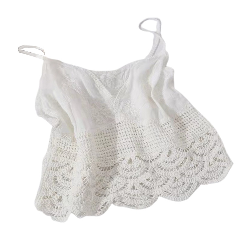 Áo Croptop Hai Dây Phối Ren Gợn Sóng Thời Trang Đi Biển Cho Nữ