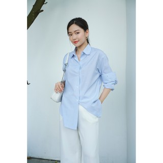 Áo sơ mi nữ kẻ xanh vạt chéo Skyline Harriet