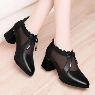 Giày Bốt Nữ Cổ Thấp Ren Lưới Đế Vuông H98 Thời Trang Hàn Quốc