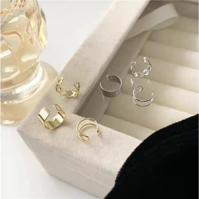 Set 3 chiếc bông tai kẹp vành không cần bấm lỗ tim