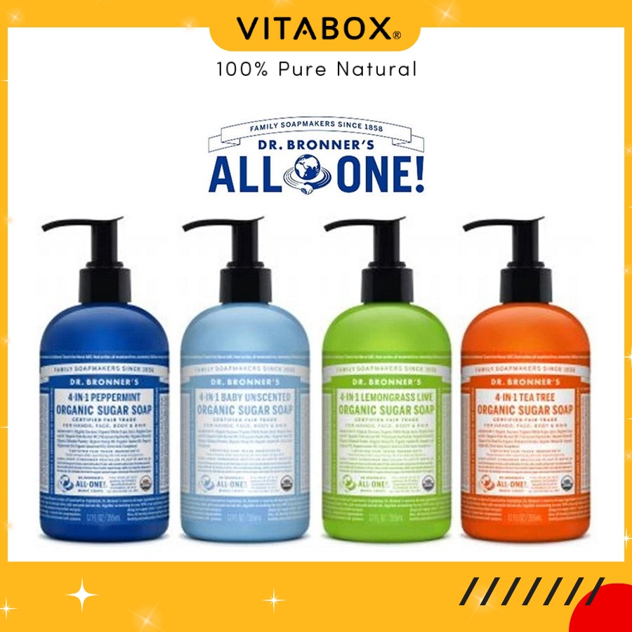 Dr Bronner’s - Xà Bông Hữu Cơ Đa Năng 4 Trong 1 - USDA Organic Sugar Soap - 355ml